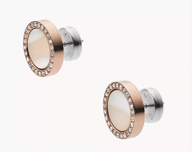 Fossil Stainless Steel Rose Gold Shimmer Horn Disc Earrings JF01715791