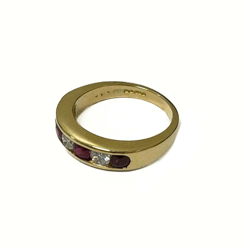 18ct Yellow Gold Ruby & Diamond Set Eternity Ring Pre-Loved