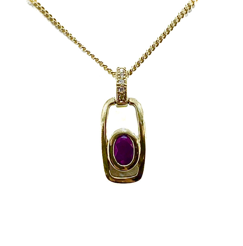 Preloved Pendant - 9ct Yellow Gold Ruby and Diamonds Set