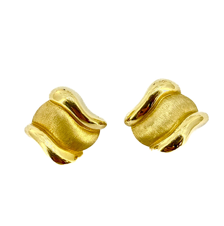 18ct Yellow Gold Stud Earrings Brushed Centre Polished Outer Finish Pre-Loved Ref PLE30