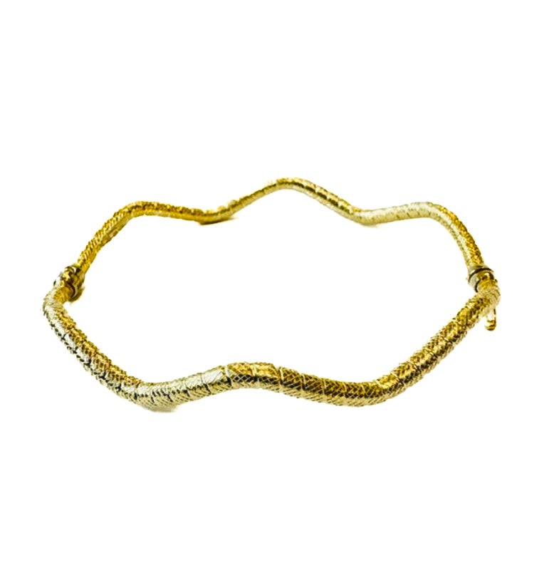PLB11 Preloved 18ct Y/G Wave Hinged Bangle 4.4grms