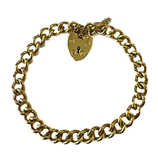9ct Y/G Charm bracelet with Padlock and Safety chain Pre Loved