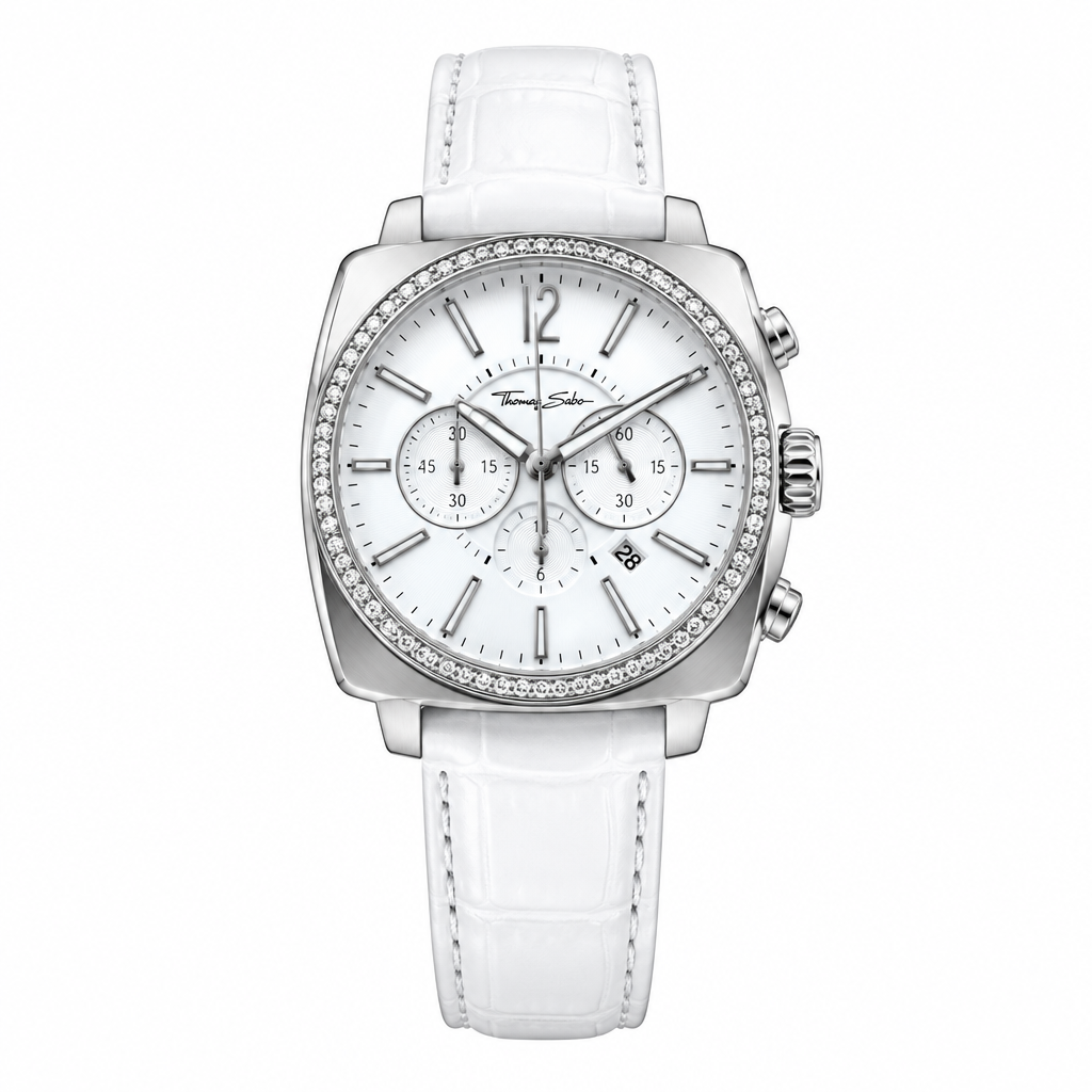 Thomas Sabo Rebel at Heart Stainless Steel Watch on White Leather Strap