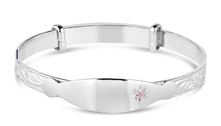 Sterling Silver Pink CZ Patterned Expanding Baby Bangle