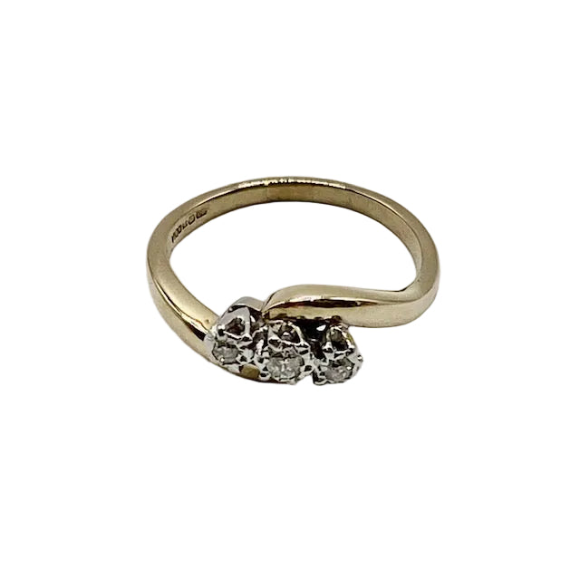 9ct Yellow Gold 3 Diamonds Ring Pre Loved
