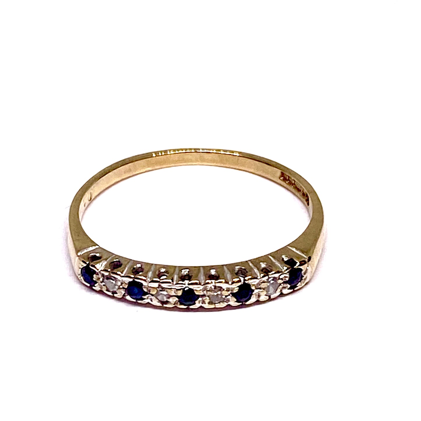 9ct Yellow Gold Sapphire & Diamond Set Ring Pre-Loved