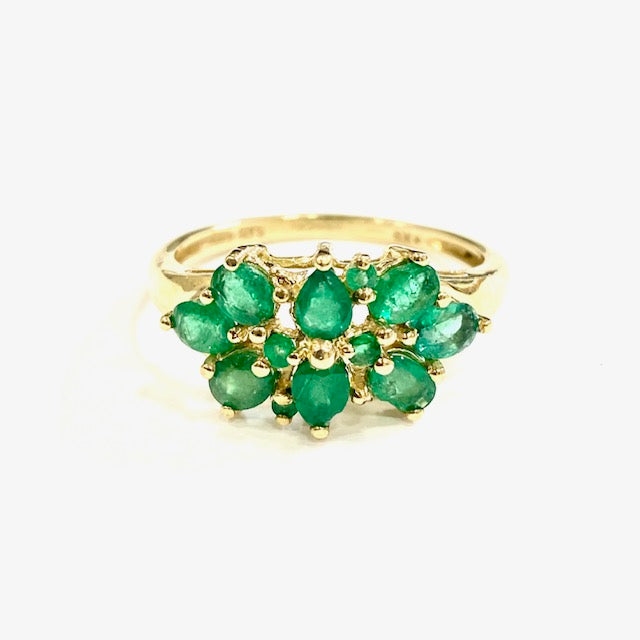 9ct Yellow Gold Synthetic Emerald Ring Pre-Loved