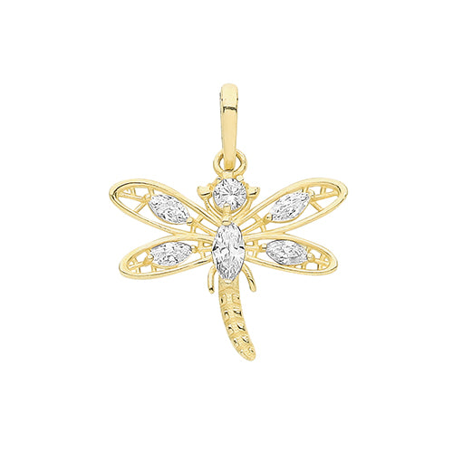 New 9ct Y/G CZ set Dragon fly charm