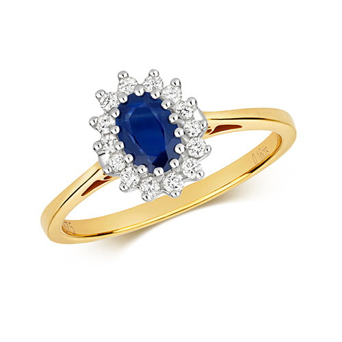 9ct Yellow Gold Sapphire and Diamond Cluster Ring