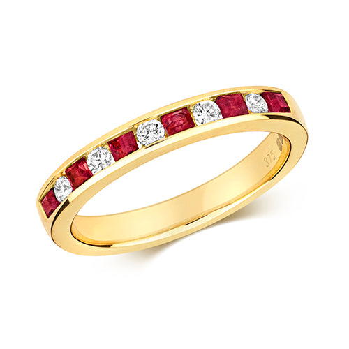 9ct Yellow Gold Ruby & Diamond Eternity Ring