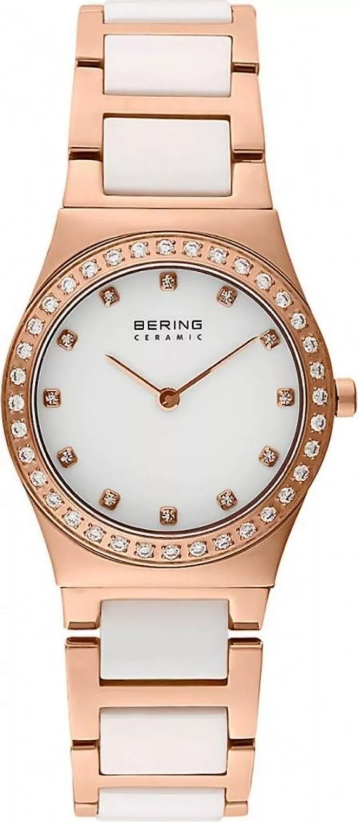 BERING White and Rose gold ceramic bracelet watch stone set 32430-761