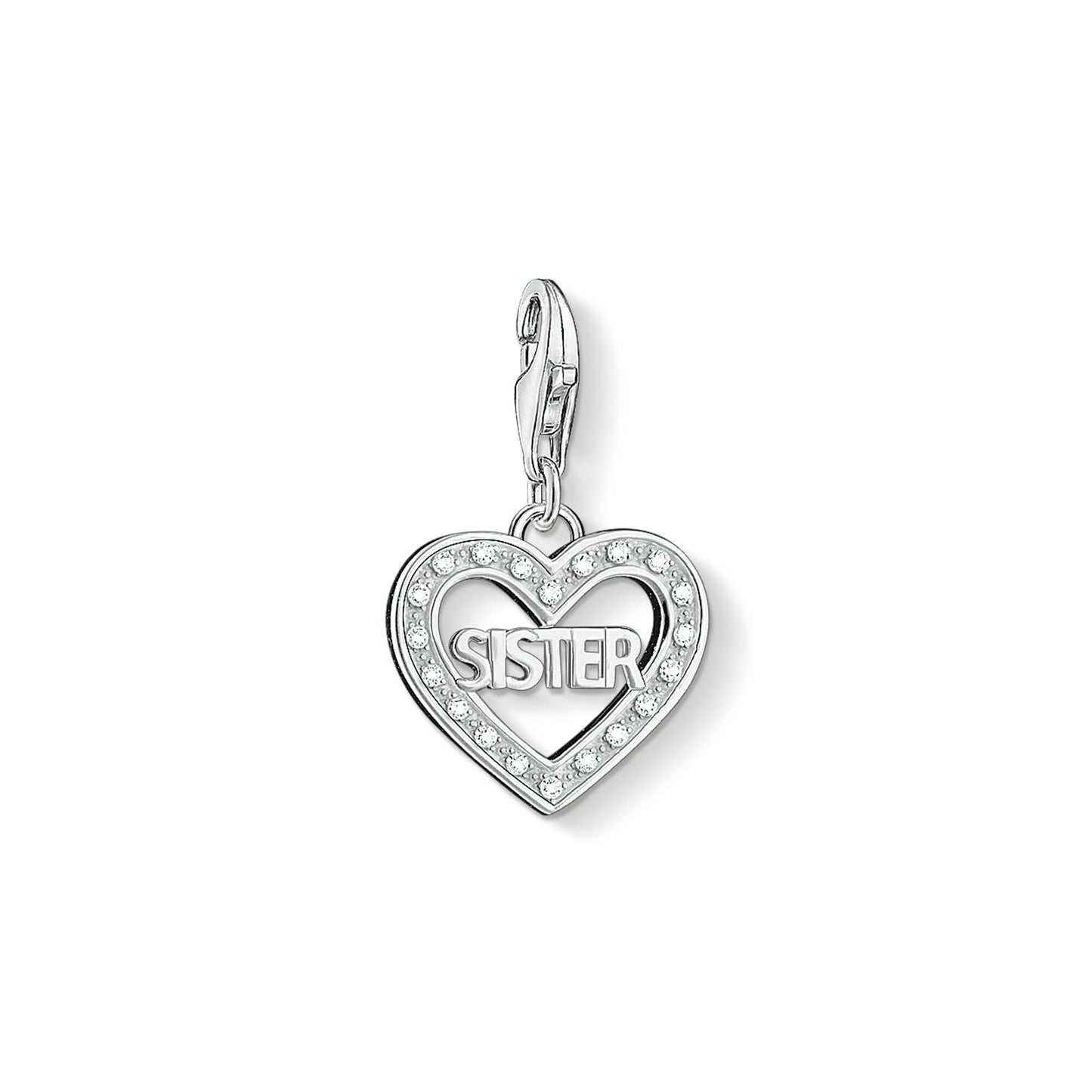 Thomas Sabo Sterling Silver Glitter CZ Heart SISTER Charm ref 1266-051-14