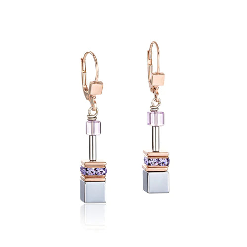 Coeur de Lion Stainless Steel White Lilac Geo cube drop earrings 4013/20-1920