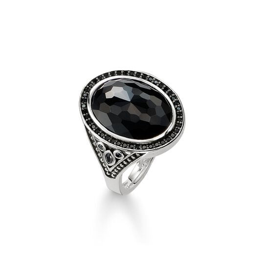 Thomas Sabo Silver with Onyx and CZ set ring Size 54 ref TR2020-641-11-54