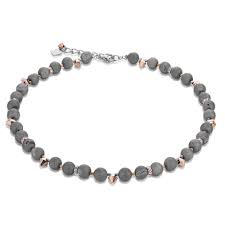Coeur de Lion Stainless Steel Crystal & Grey Agate Beaded Necklace 4782/10-1200