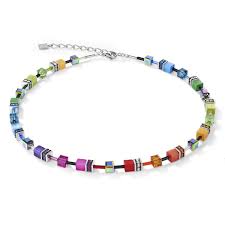Coeur de Lion Stainless Steel Multi Colour Rainbow Geo Cube Necklace 2838/10-1520