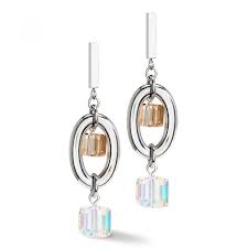 Coeur de Lion Stainless Steel geo cube drop earrings 4520/21-1210