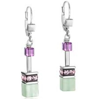 Coeur de Lion Stainless steel geo cube Green Pink earrings 4905/20-0840
