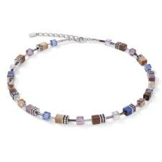 Coeur de Lion Stainless Steel Brown, Blue & Lilac Geo Cube Necklace 2839/10-0740