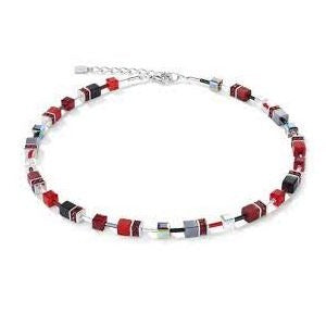 Coeur de Lion Stainless Steel Red & Grey Geo Cube Necklace 4014/10-0312
