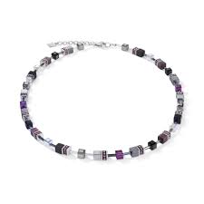 Coeur de Lion Stainless Steel Geo Cube Amethsyt Necklace 5011/10-0824