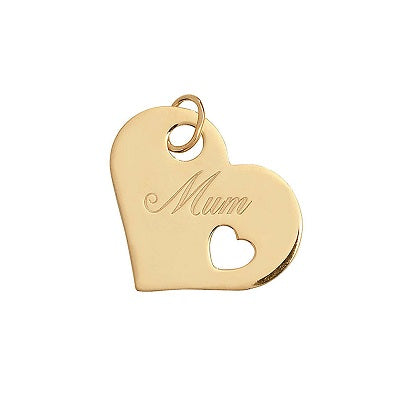 9ct Yellow Gold Heart Pendant Engraved MUM
