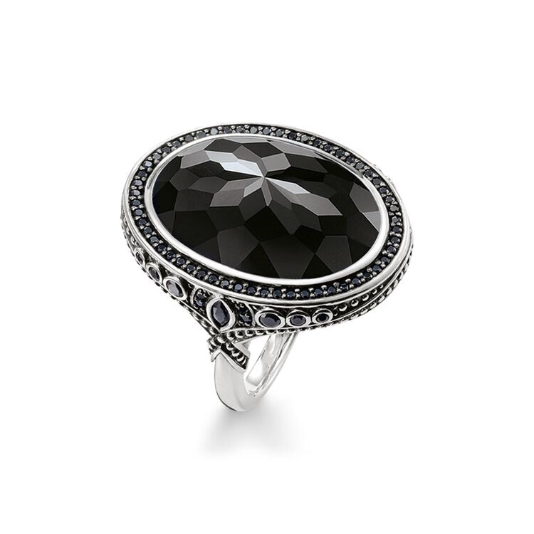 Thomas Sabo Silver Faceted Onyx and CZ set ring Size 54 ref TR2021-641-11-54