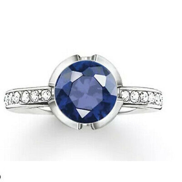 Thomas Sabo Silver Dark blue stone and CZ set Ring Size 54 ref TR2035-050-32-54