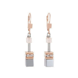 Coeur de Lion stainless steel geo cube drop Peach earrings 4017/20-0230