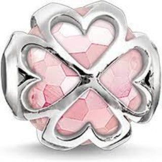 Thomas Sabo Sterling Silver Rose Quartz Cloverleaf karma bead charm ref K0170-034-9