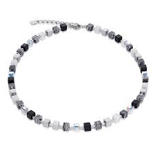 Coeur de Lion Stainless Steel Black, White Geo Cube Necklace 4882/10-1314