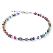 Coeur De Lion Geocube Stainless Steel Multi Coloured Crystal Beaded Necklace 4015/10-15004015/10-1500