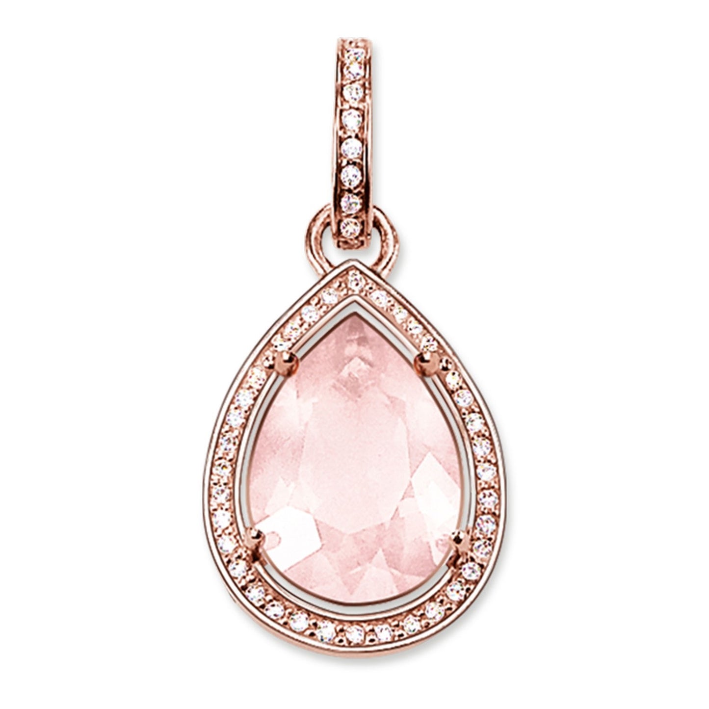 Thomas Sabo Rose Gold Plated Pear Shaped Rose Quartz Cubic Zirconia Pendant ref PE696-537-9