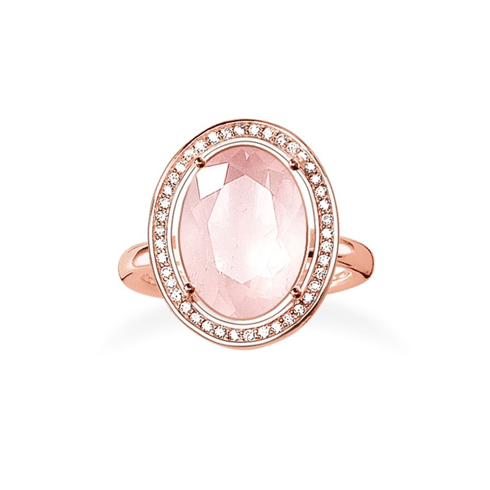 Thomas Sabo Rose Gold Plated Rose Quartz Cubic Zirconia Oval Ring Size 54 ref TR2044-537-9-54