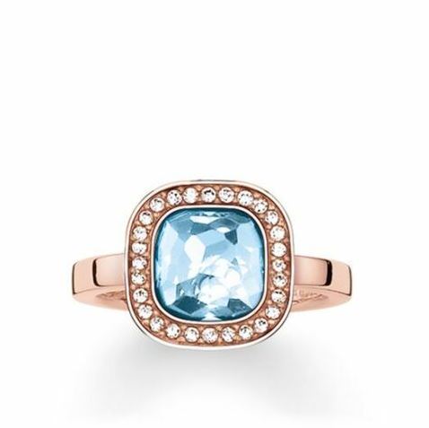 Thomas Sabo Silver Rose gold plated Blue stone set ring Size 54 ref TR2029-635-1-54