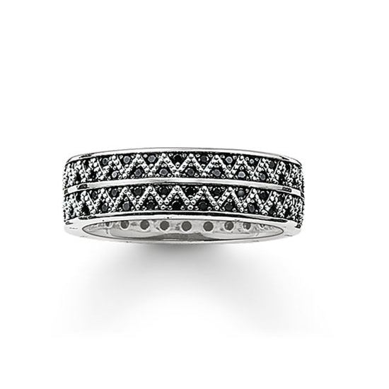 Thomas Sabo Sterling Silver Black CZ set Zig Zag band ring TR2051-643-11-54 Size 54/N