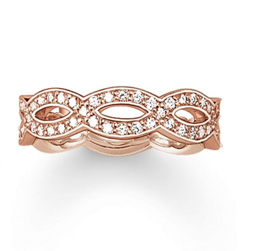 Thomas Sabo Sterling Silver Rose gold plated CZ set ring TR1973-416-14-56 Size 56/P