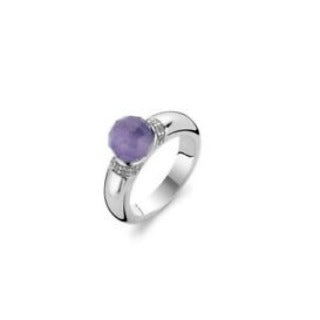 Ti Sento Sterling Silver Purple Faceted stone and CZ set ring ref 1768CL/56 Size P