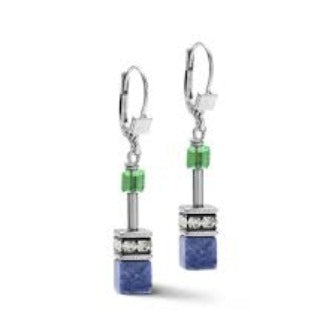 Coeur de Lion Stainless Steel Geo cube Blue Green drop earrings 4905/20-0705