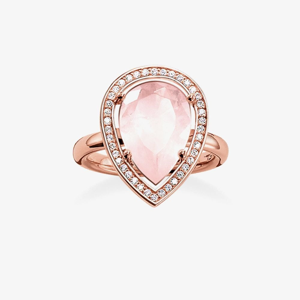 Thomas Sabo Rose Gold Plated Pear Shape Rose Quartz Cubic Zirconia Ring Size 54 ref TR2043-537-9-54