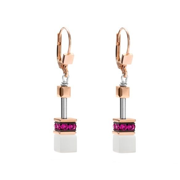 Coeur de Lion stainless steel geo cube drop Pink earrings 4013/20-0400