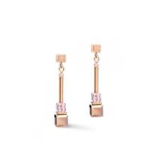 Coeur de Lion Stainless Steel geo cube drop Pink earrings 5042/21-0829