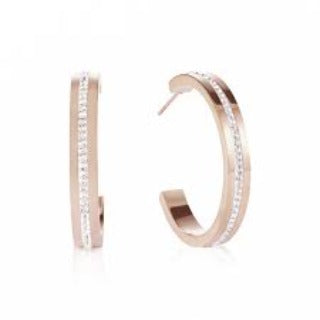 Coeur de Lion Stainless Steel Rose Gold Coloured Crystal set hoop earrings 0149/21-1822