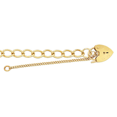 9ct Ladies Charm bracelet with Padlock and safety chain 7.2grms