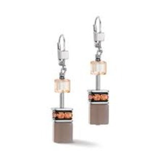 Coeur de Lion Stainless Steel Geo Cube drop Beige Earrings 4505/20-1130