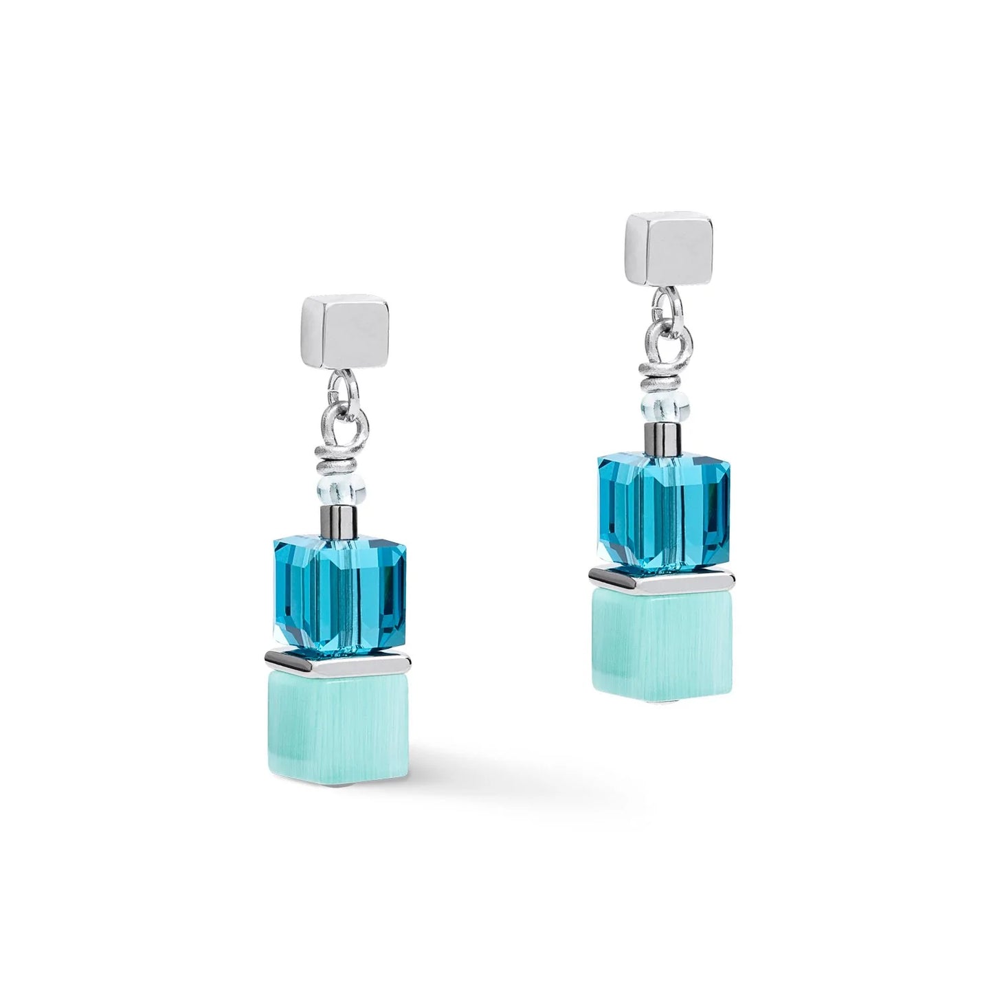 Coeur De Lion Stainless steel geo cube drop Aqua earrings 5022/21-1527
