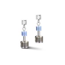 Coeur de Lion Stainless Steel Geo Cube drop Blue Grey earrings 5026/21-0700