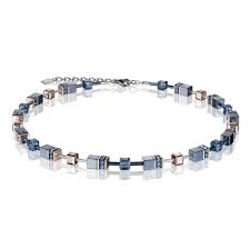 Coeur De Lion Ladies GeoCube Swarovski Crystals Blue And Rose Gold Necklace 4015/10-7354015/10-0735