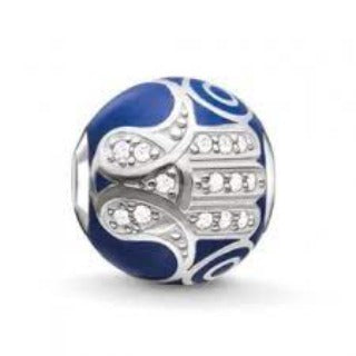 Thomas Sabo Sterling Silver Blue CZ se Hand of Fatima Karma Bead charm ref K0207-041-32