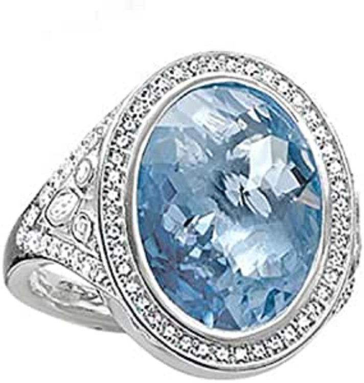 Thomas Sabo Silver Oval Blue CZ set ring Size 54 ref TR2022-059-1-54